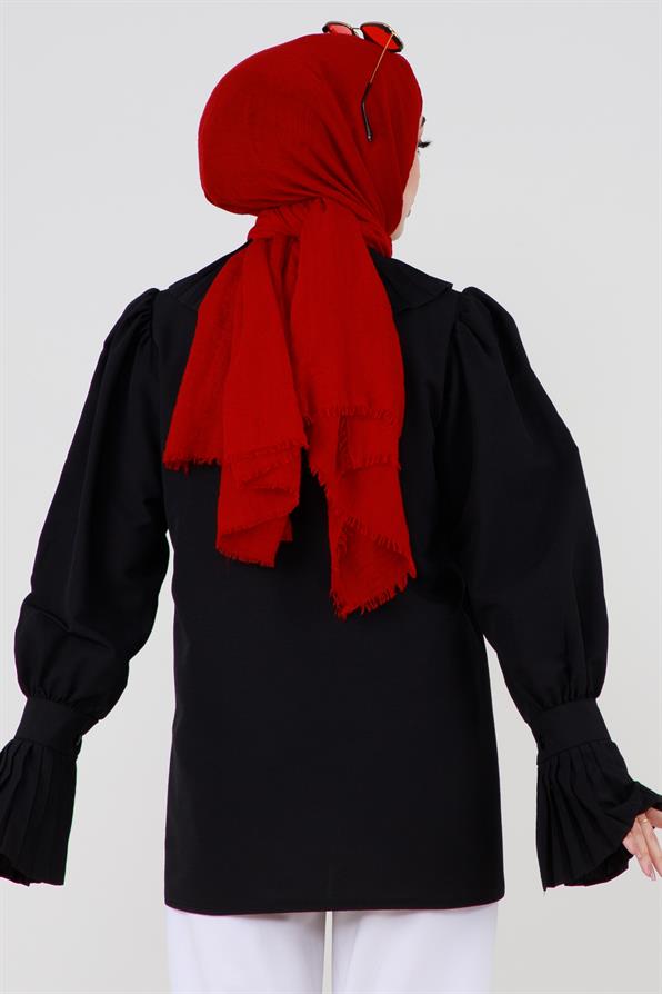Shirt with Pleated Sleeves - Black