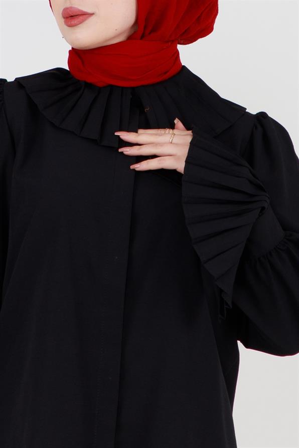 Shirt with Pleated Sleeves - Black