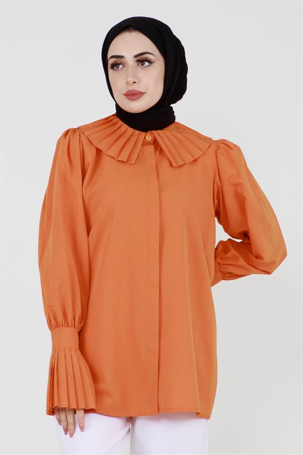 قميص بأكمام مزينة - برتقالي