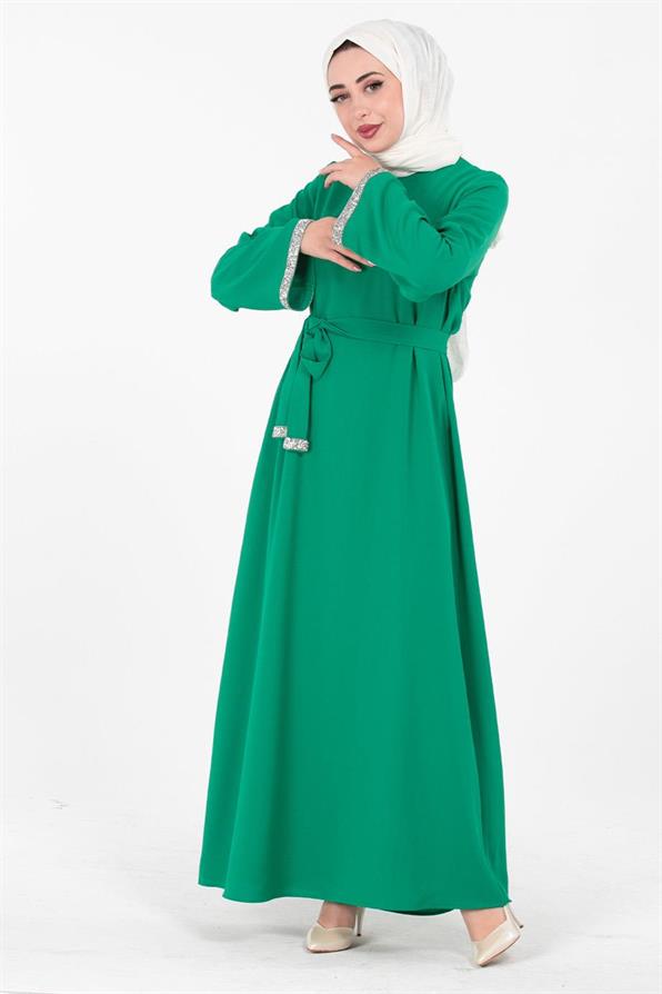 Arm Stone Embellished Dress - Benetton Green