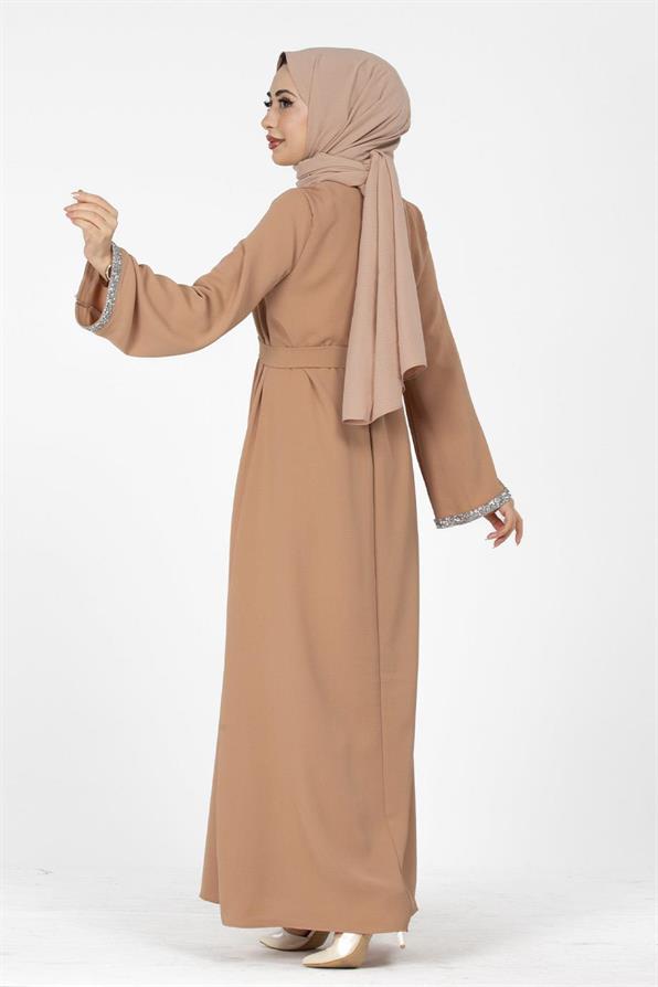 Arm Stone Embellished Dress - Light Brown