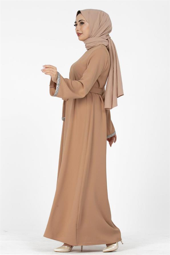 Arm Stone Embellished Dress - Light Brown