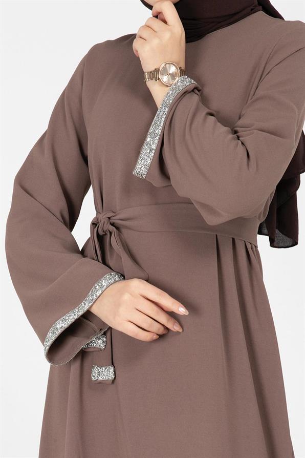 Arm Stone Embellished Dress - Mink