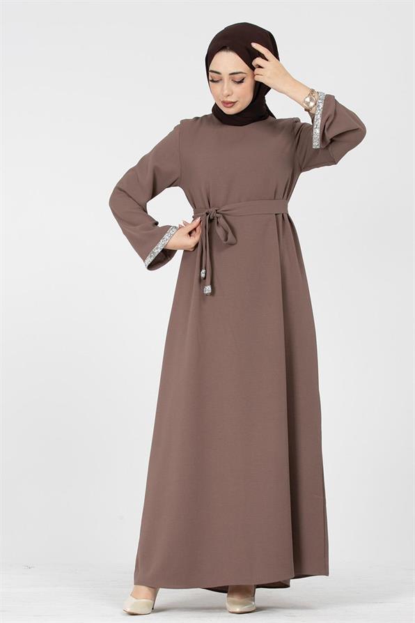 Arm Stone Embellished Dress - Mink