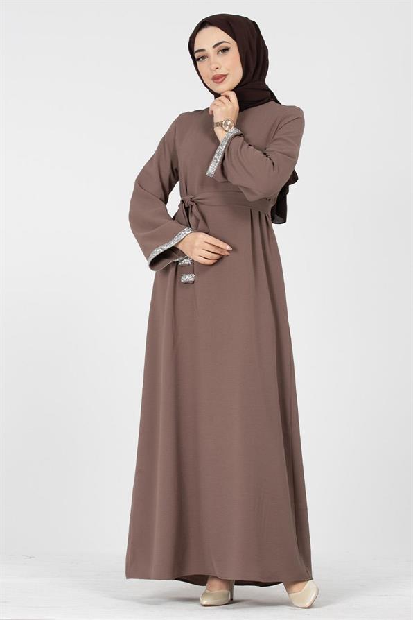 Arm Stone Embellished Dress - Mink