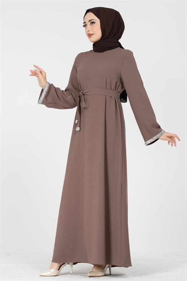 Arm Stone Embellished Dress - Mink