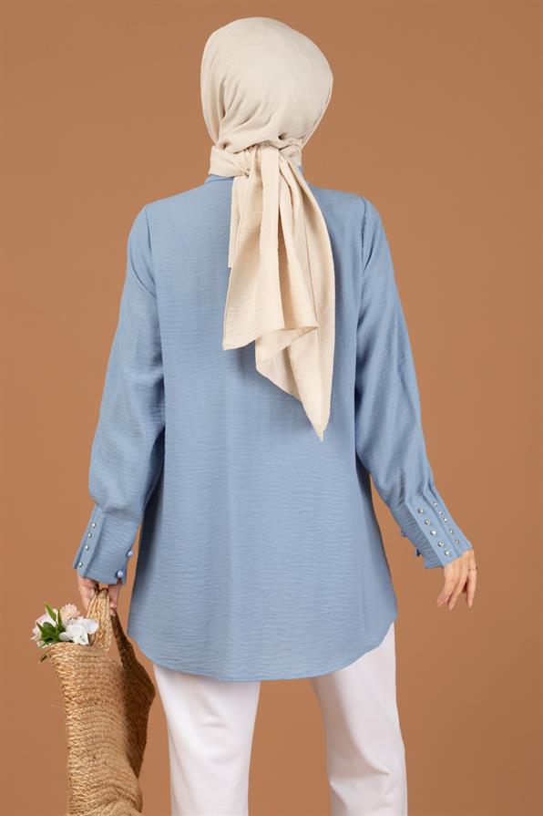 Stone Embellished Tunic-Light Blue