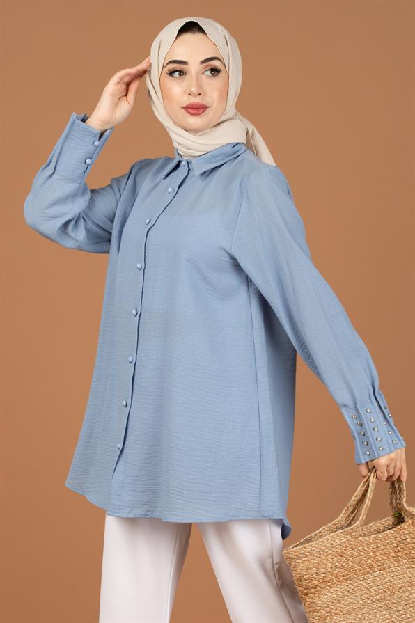 Stone Embellished Tunic-Light Blue