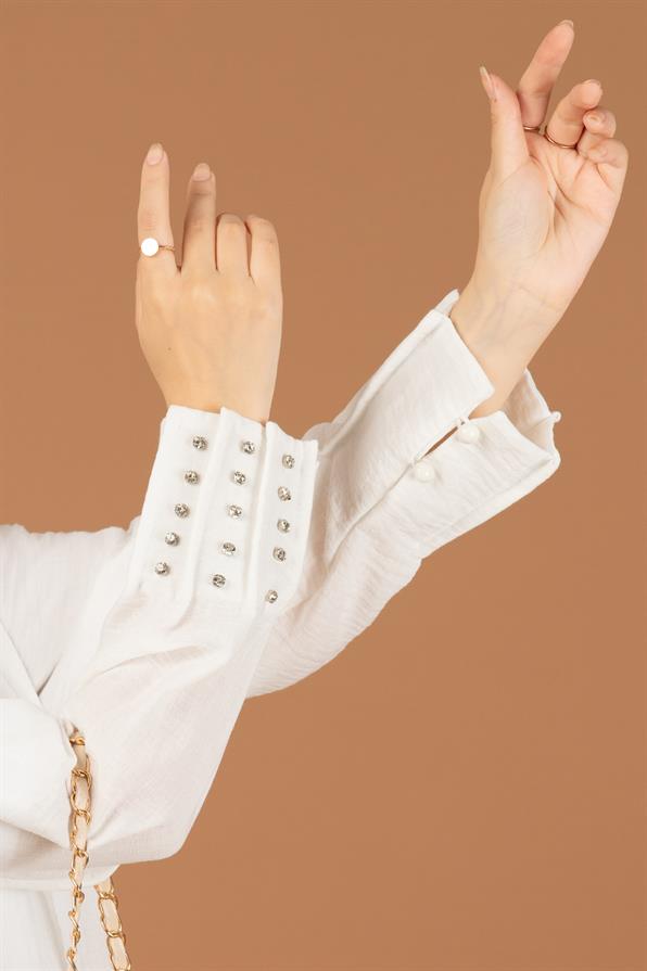 Kolu Taşlı Tunik-Beyaz