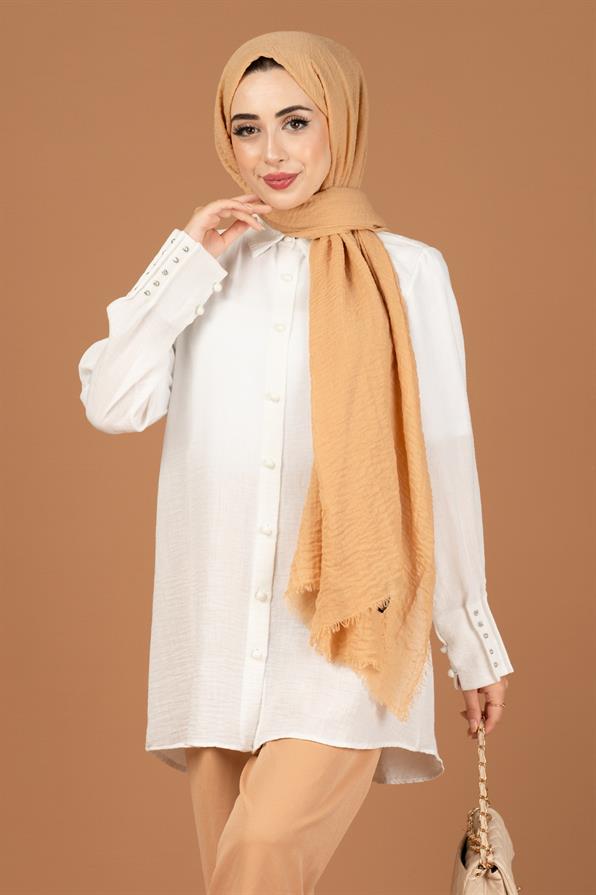 Kolu Taşlı Tunik-Beyaz