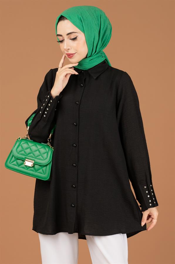 Stone Embellished Tunic-Black