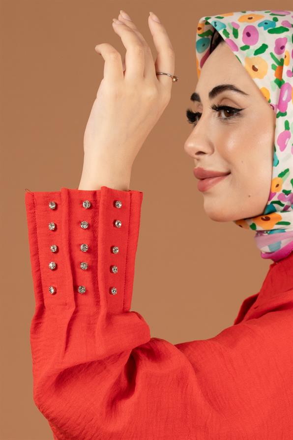Stone Embellished Tunic-Orange
