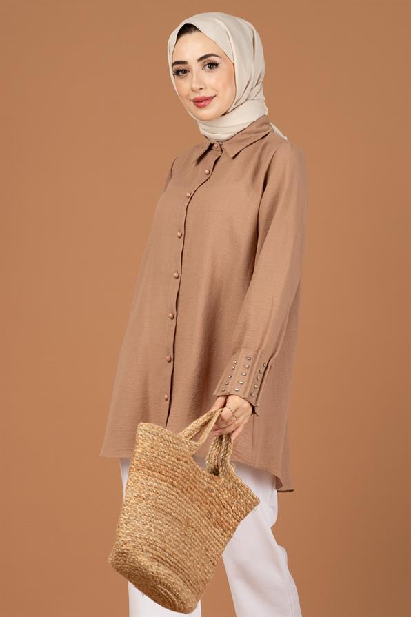 Stone Embellished Tunic-Mink