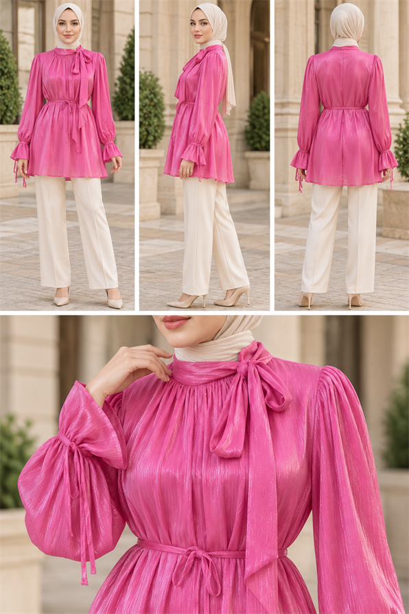 Simli Abiye Elbise-PEMBE