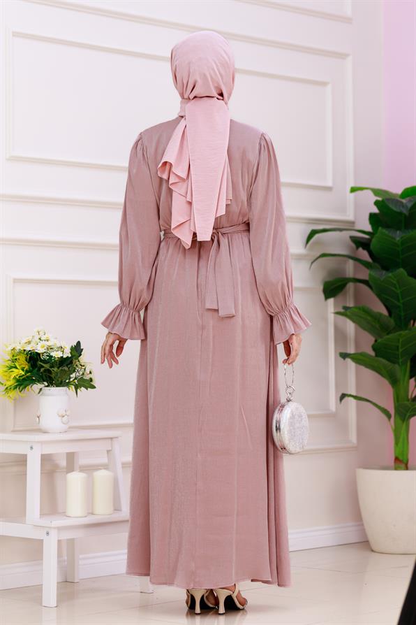 Kolu Volanlı Simli Alya Abiye-gülkurusu