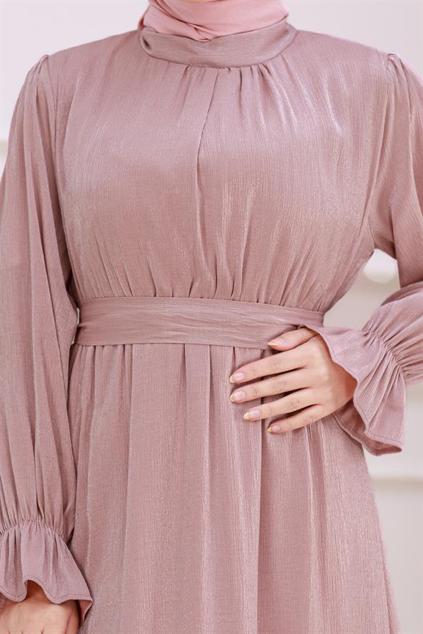 Kolu Volanlı Simli Alya Abiye-gülkurusu