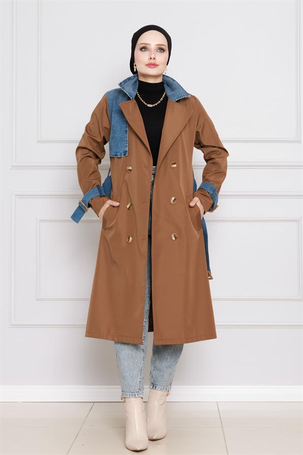 معطف واق من المطر بتفاصيل عصرية - بني فاتح اللون