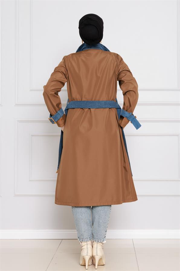 معطف واق من المطر بتفاصيل عصرية - بني فاتح اللون