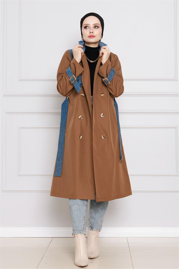 معطف واق من المطر بتفاصيل عصرية - بني فاتح اللون