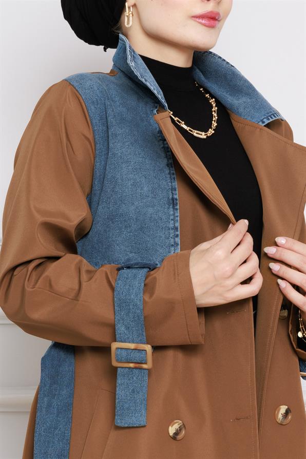 معطف واق من المطر بتفاصيل عصرية - بني فاتح اللون