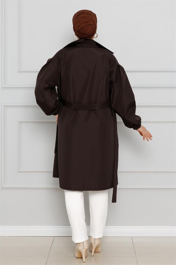 معطف انيق واق من المطر - بني داكن اللون