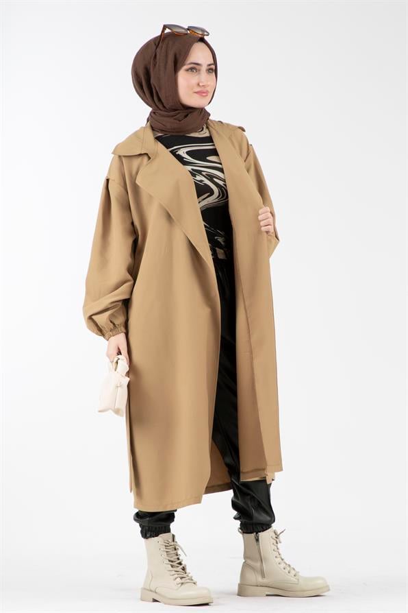Kruvaze Yaka Lidya Trençkot-Camel