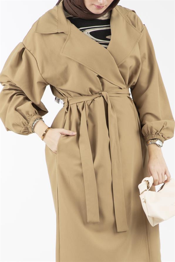 Kruvaze Yaka Lidya Trençkot-Camel