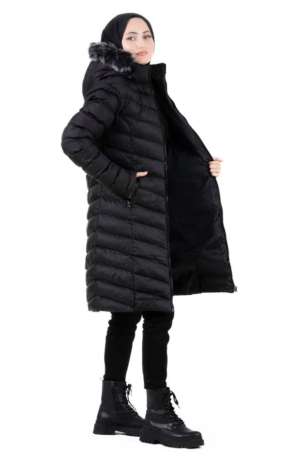 Fur-Lined Inflatable Jacket-Black