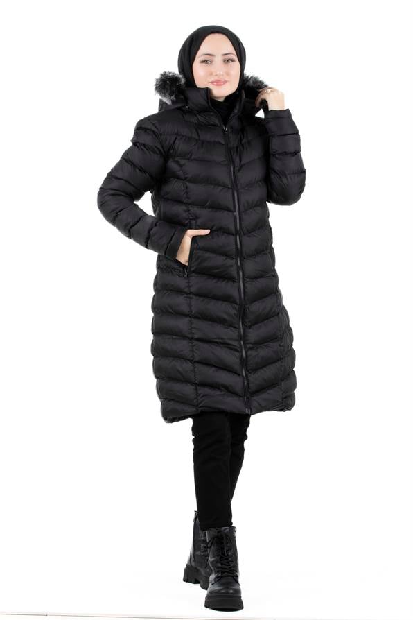 Fur-Lined Inflatable Jacket-Black
