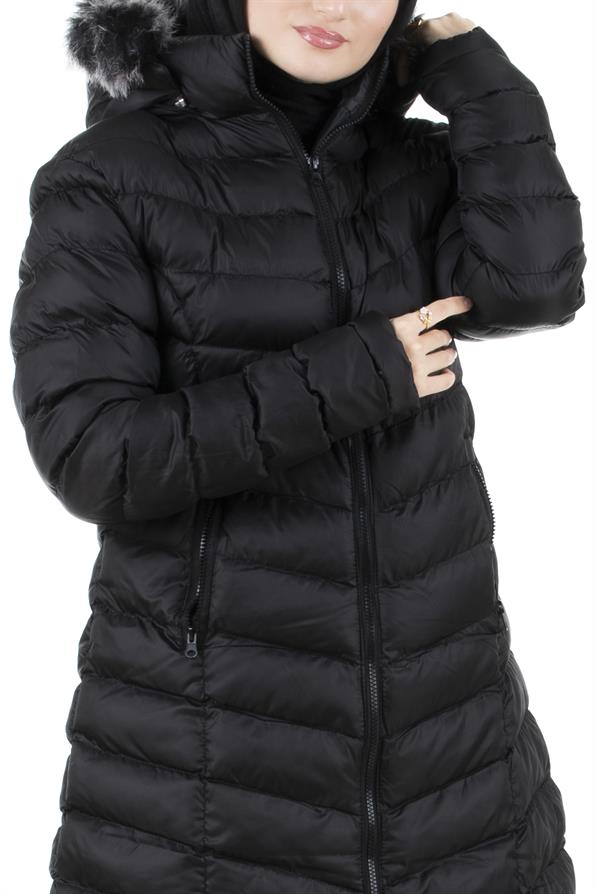 Fur-Lined Inflatable Jacket-Black