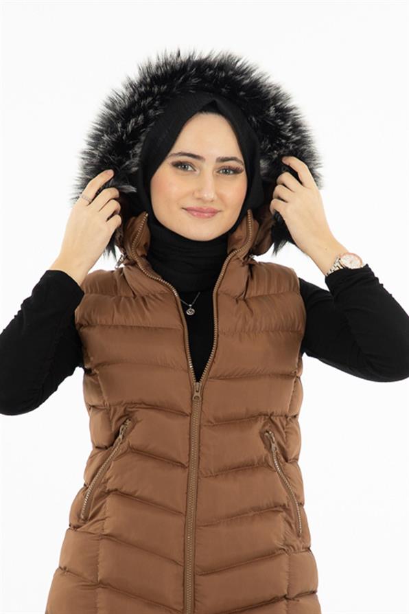 Kürklü Yelek - Taba