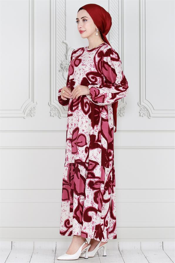 فستان ليليوم فيسكون بحزام- لون احمرغامق