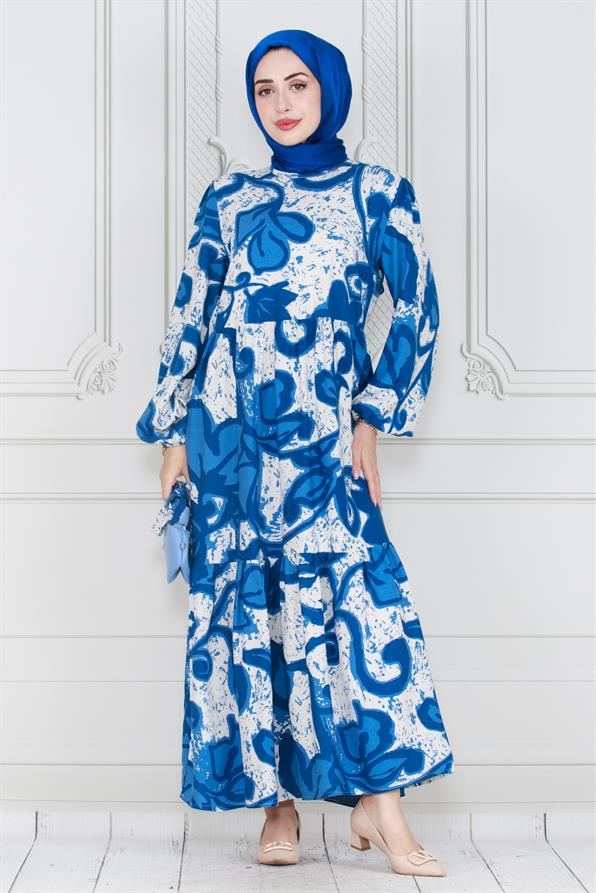 فستان ليليوم فيسكون بحزام- لون أزرق