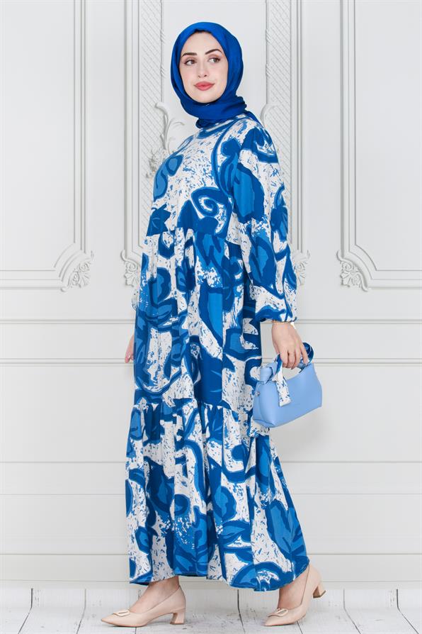 فستان ليليوم فيسكون بحزام- لون أزرق