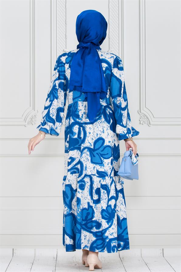 فستان ليليوم فيسكون بحزام- لون أزرق