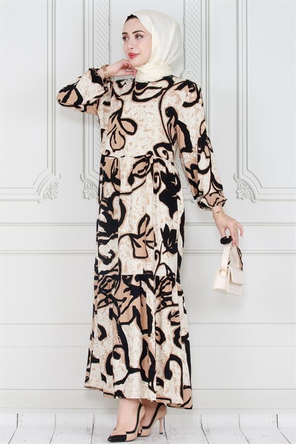 فستان ليليوم فيسكون بحزام- لون بيج