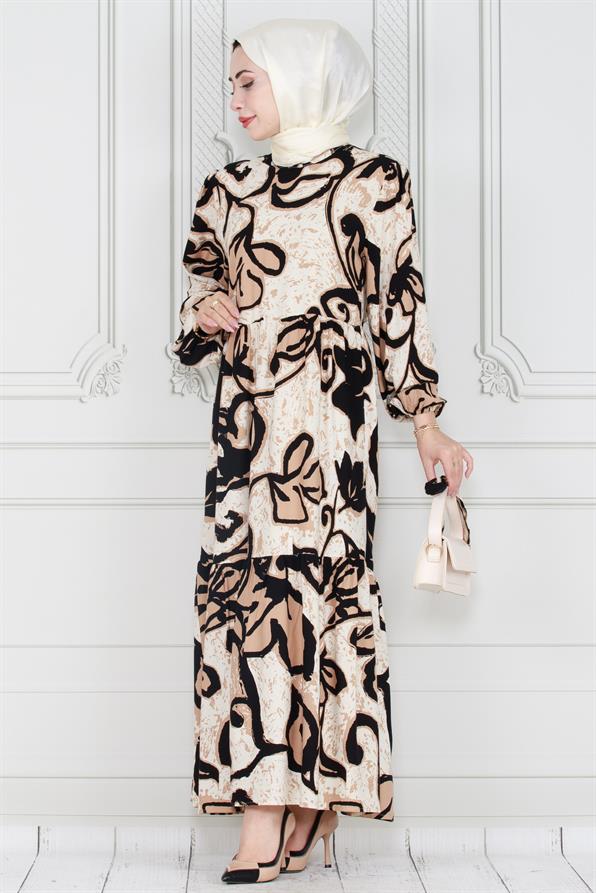 فستان ليليوم فيسكون بحزام- لون بيج