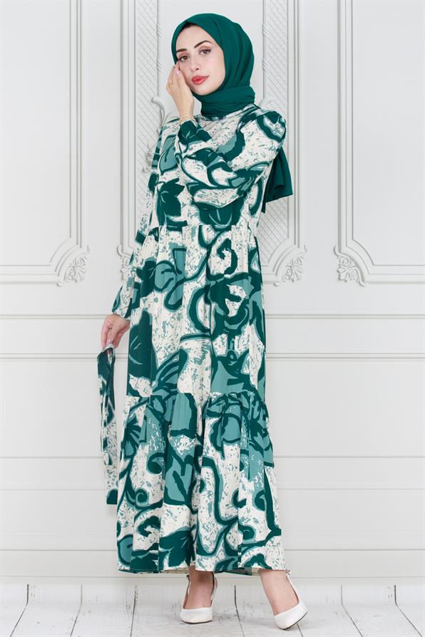 فستان ليليوم فيسكون بحزام- لون أخضر