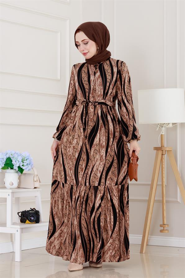 Leopar Desenli Beli Tünelli Viscon Elbise-VİZON