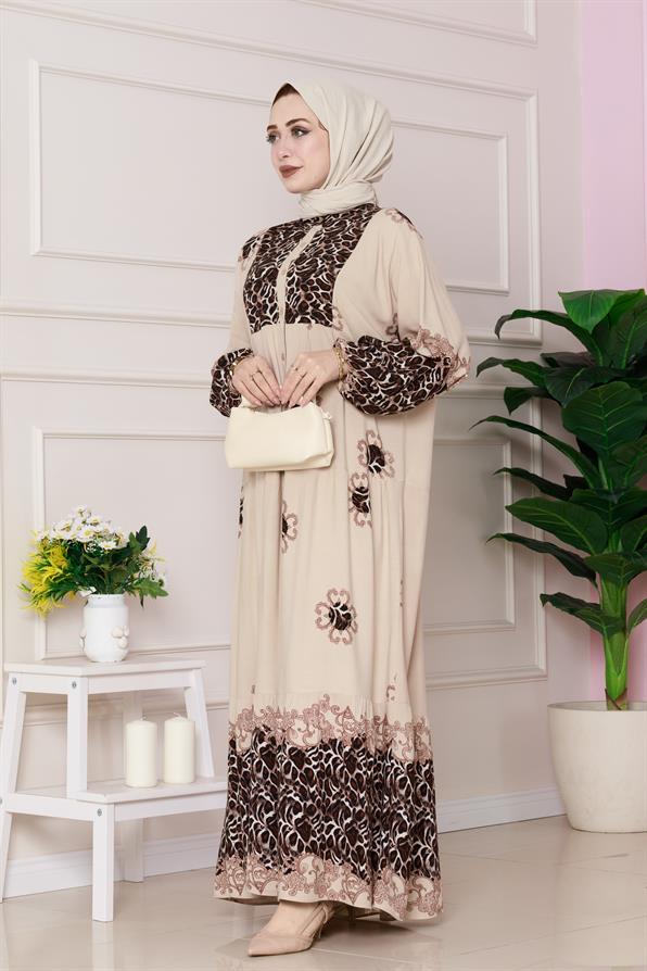 فستان من الفيسكوز بنقشة جلد النمر - لون بيج