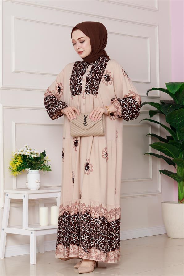 Leopar Desenli Robalı Viscon Elbise-VİZON