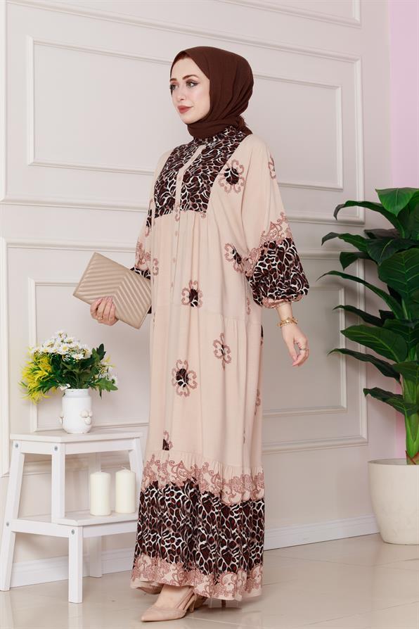 Leopar Desenli Robalı Viscon Elbise-VİZON