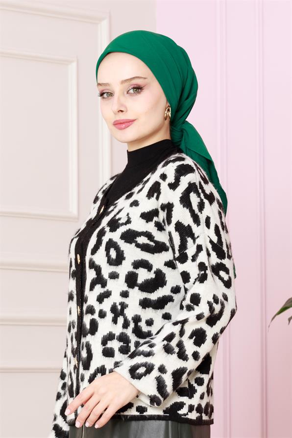كارديجان قصير بطبعة الفهد - لون أبيض