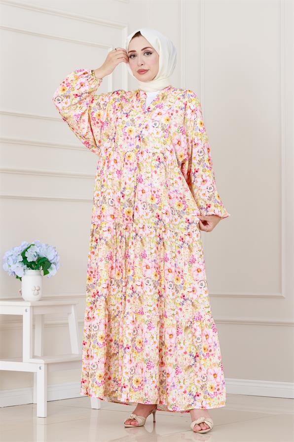 Lilyum Çiçekli Elbise-Pembe