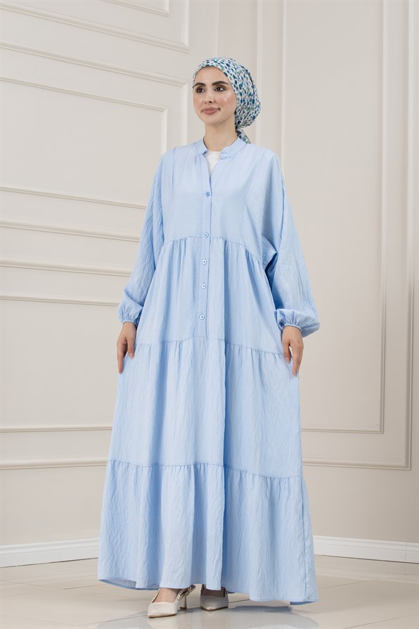 Lilyum Kumaş Robalı Katya Elbise-MAVİ