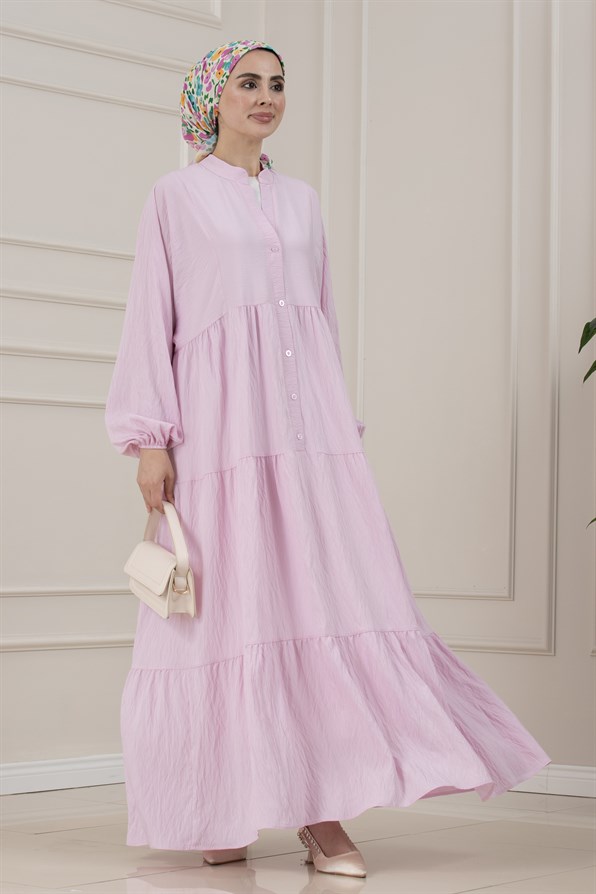 Lilyum Kumaş Robalı Katya Elbise-PEMBE
