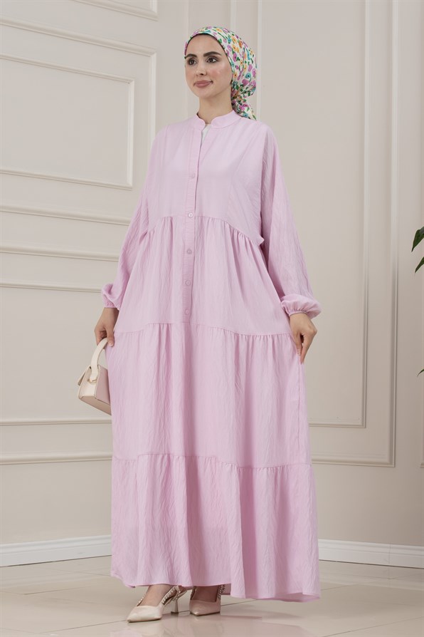 Lilyum Kumaş Robalı Katya Elbise-PEMBE