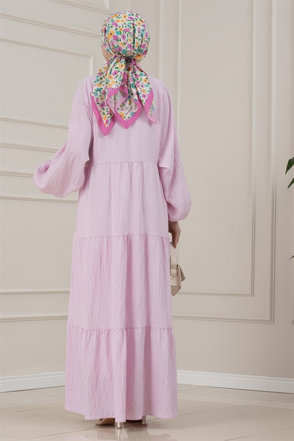 Lilyum Kumaş Robalı Katya Elbise-PEMBE