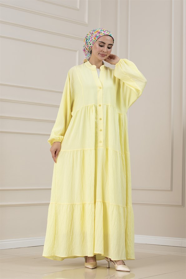 Lilyum Kumaş Robalı Katya Elbise-SARI