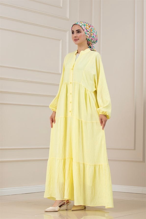 Lilyum Kumaş Robalı Katya Elbise-SARI